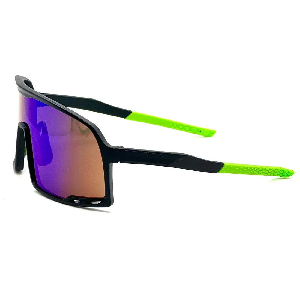 Men's‎ Sport Sunglasses Black Frame Mirror Lens Neon Green Accents Outfit Gafas